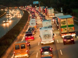 Rush Hour on the Highway A1 Autobahn at night, Germany