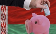 Funding euro into piggy rich bank national flag of belarus