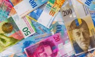 Swiss franc banknotes as background