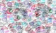 Background of passport stamps on white